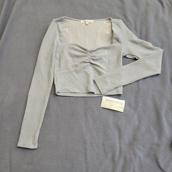 Rewind Tops - REWIND Shirt Top Womens Small Beige Shiny Shimmer Crop Sweetheart Coquette Party